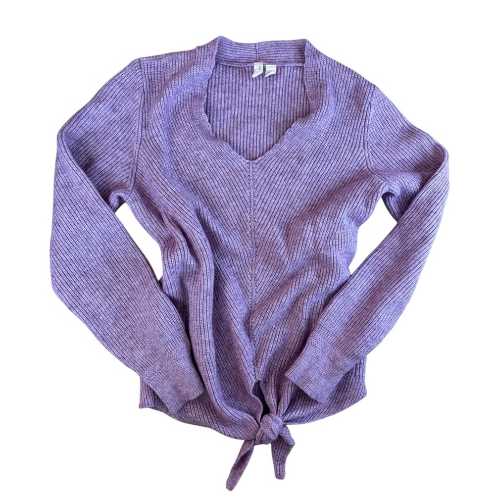 Moth by Anthropologie Sweater Womens Size Small Ribbed Knit Tie Front Purple